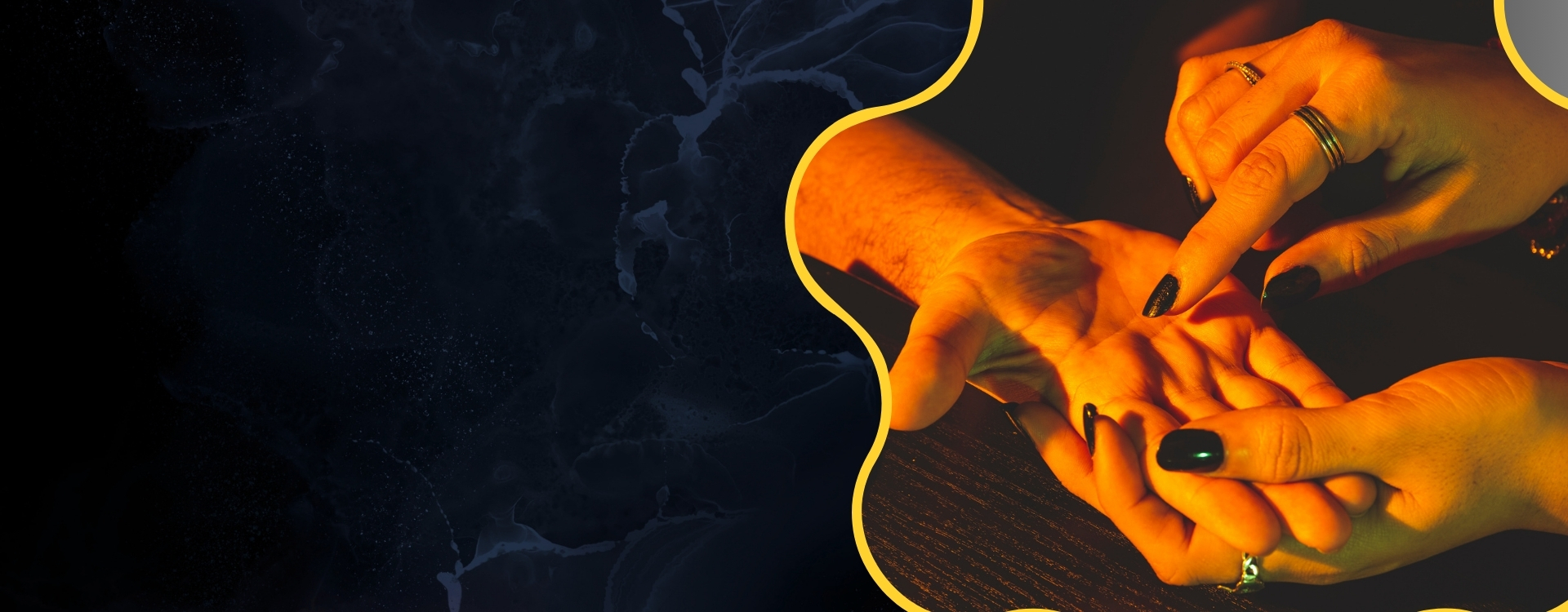 Golden glowing palm with an overlaid horoscope birth chart